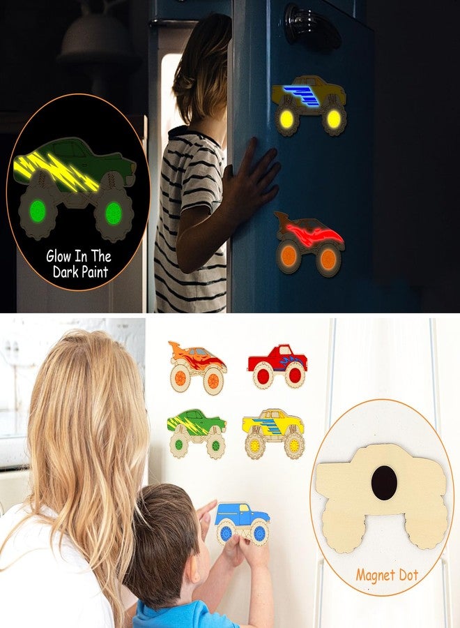 LARDUX Monster Truck Party Favors, 24PCS DIY Wooden Arts & Crafts Painting Kit for Kids, Glow in The Dark Party Favors Family Crafts Birthday Party Christmas Gifts Toys for Boys Girls - Image 5